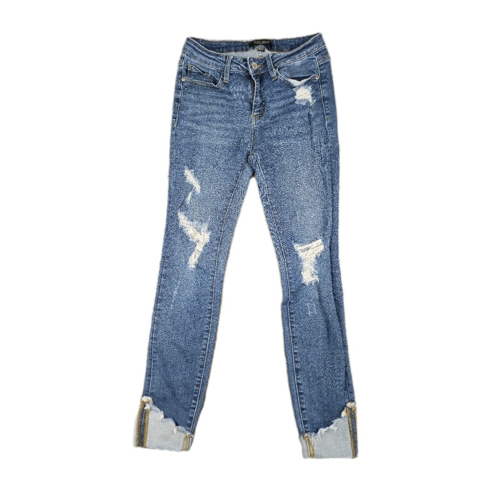 Judy Blue Women's Jeans Size 5 / 27 Distressed Cuffed Raw Hem Skinny JB8822